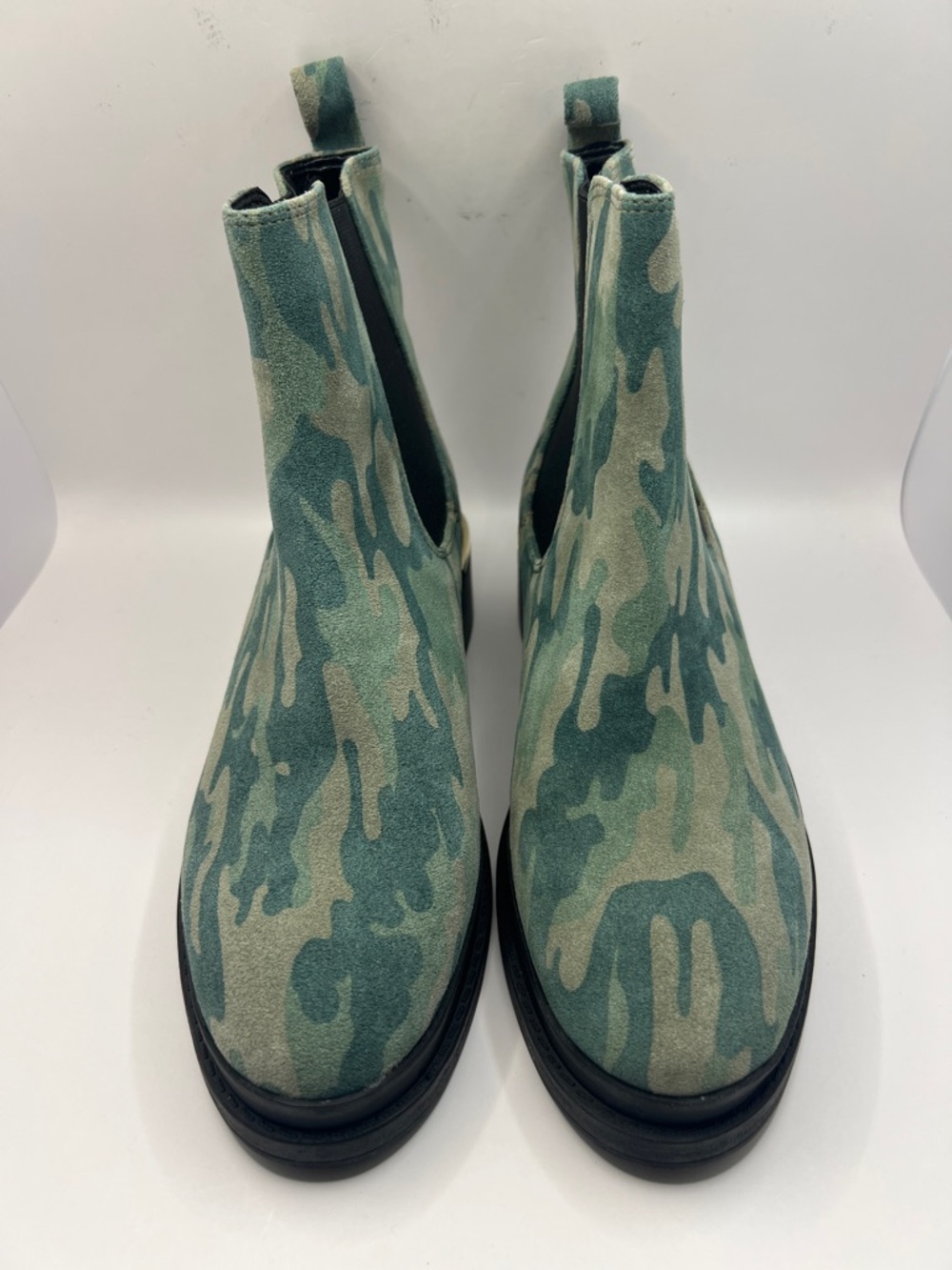 Kenneth Cole Green Camouflage Suede Chelsea Booties